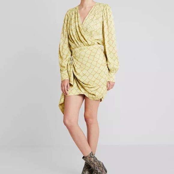 Birgitte Hersking wrap draped embellished pastel yellow mini dress Sz 36 / Sz 4 - Picture 1 of 12